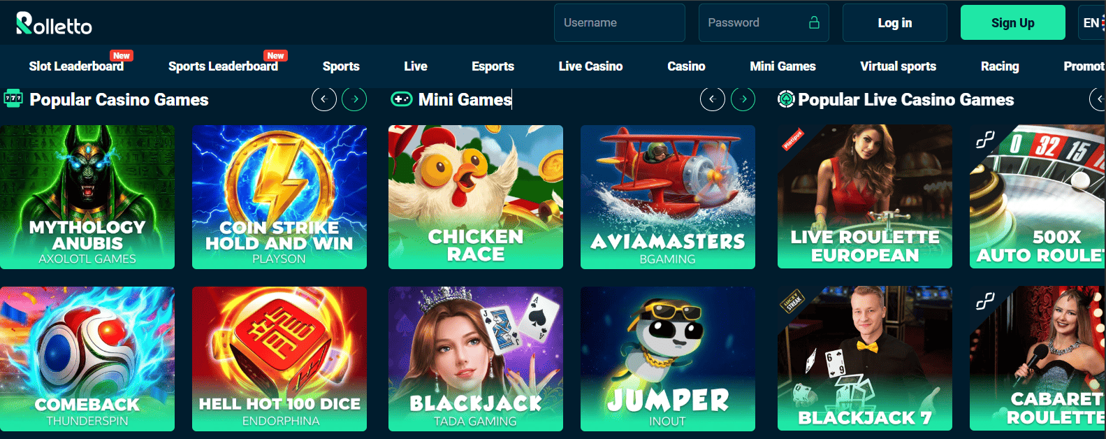 Rolletto interface screenshot